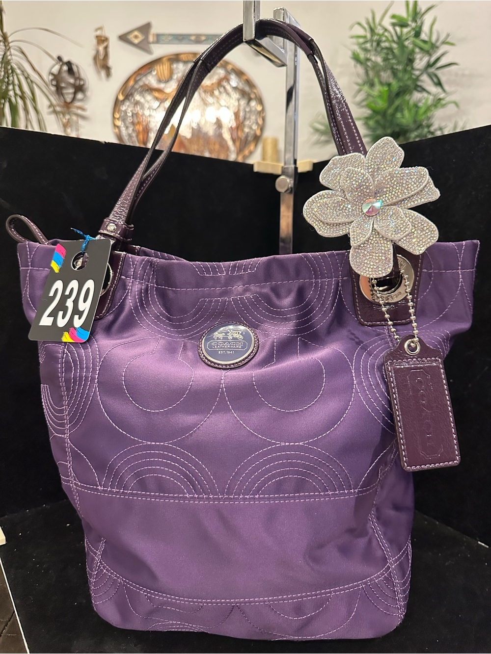 Coach # 239 Alex Purple Signature Quilted Sateen Tote
